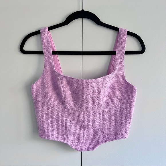 Miss Selfridge Cropped Boucle Corset Top in Lilac Pink - Size 4 - Picture 7 of 7